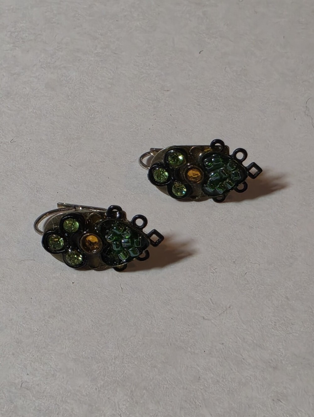 Vintage Green And Yellow Crystal Earrings